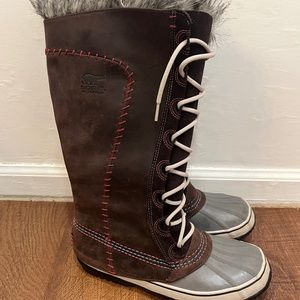 Sorel Women's Size 9 Cate The Great Leather Faux Fur Lace Up Tall Snow Boots